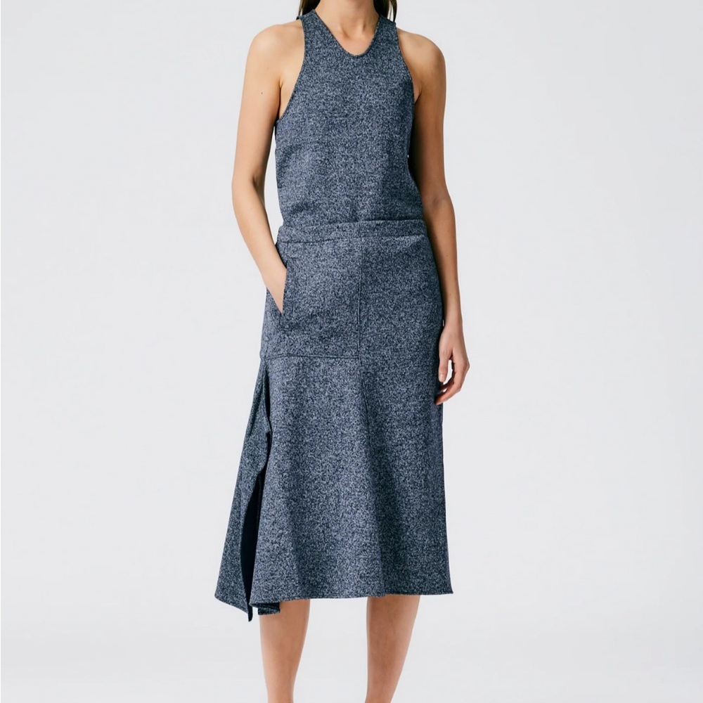 Tibi Charcoal Navy Asymmetrical Midi Skirt with Side Slit and matching top